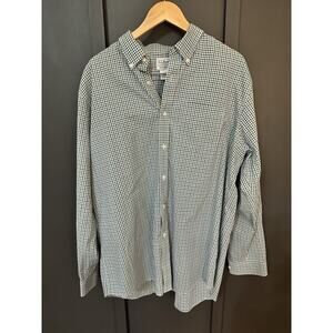 LL Bean Men's XL Green White Gingham Plaid Long Sleeve Button Down Traditional